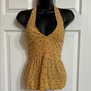 American Eagle NWOT Floral Mustard Halter Top
